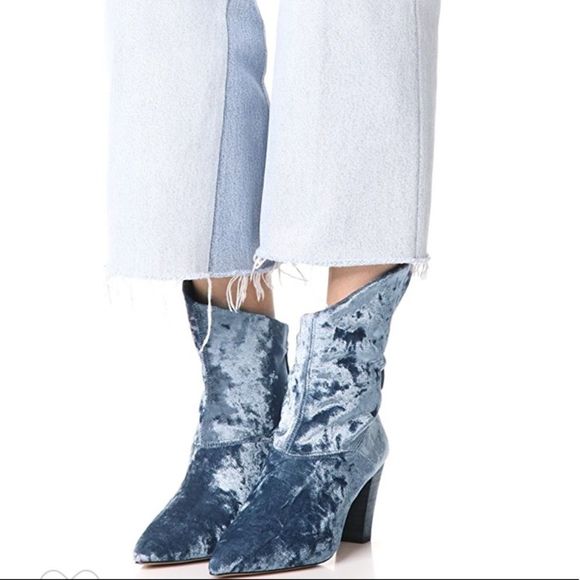 NWT $198 Free People  | Moonlit | Crushed Velvet Boots in Blue - Picture 2 of 12